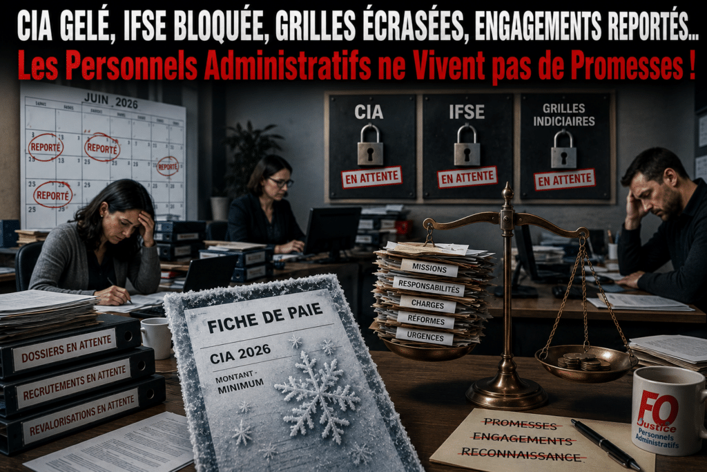 CIA GELÉ, IFSE BLOQUÉE, GRILLES ÉCRASÉES, ENGAGEMENT REPORTÉS… Les Personnels Administratifs ne Vivent pas de Promesses !