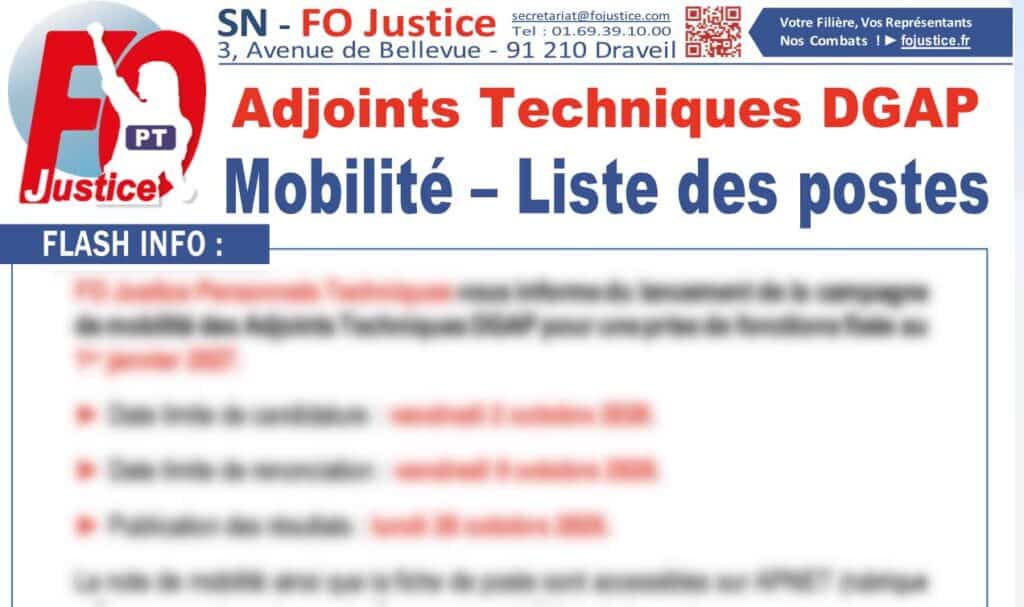 PT : Mobilité – Liste des Postes Adjoints Techniques DGAP